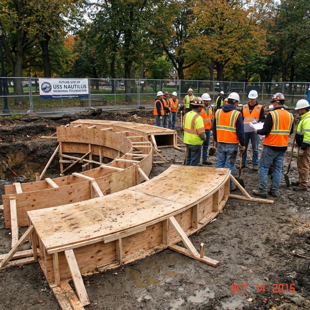 Construction of the concrete pads for the sail and rudder
